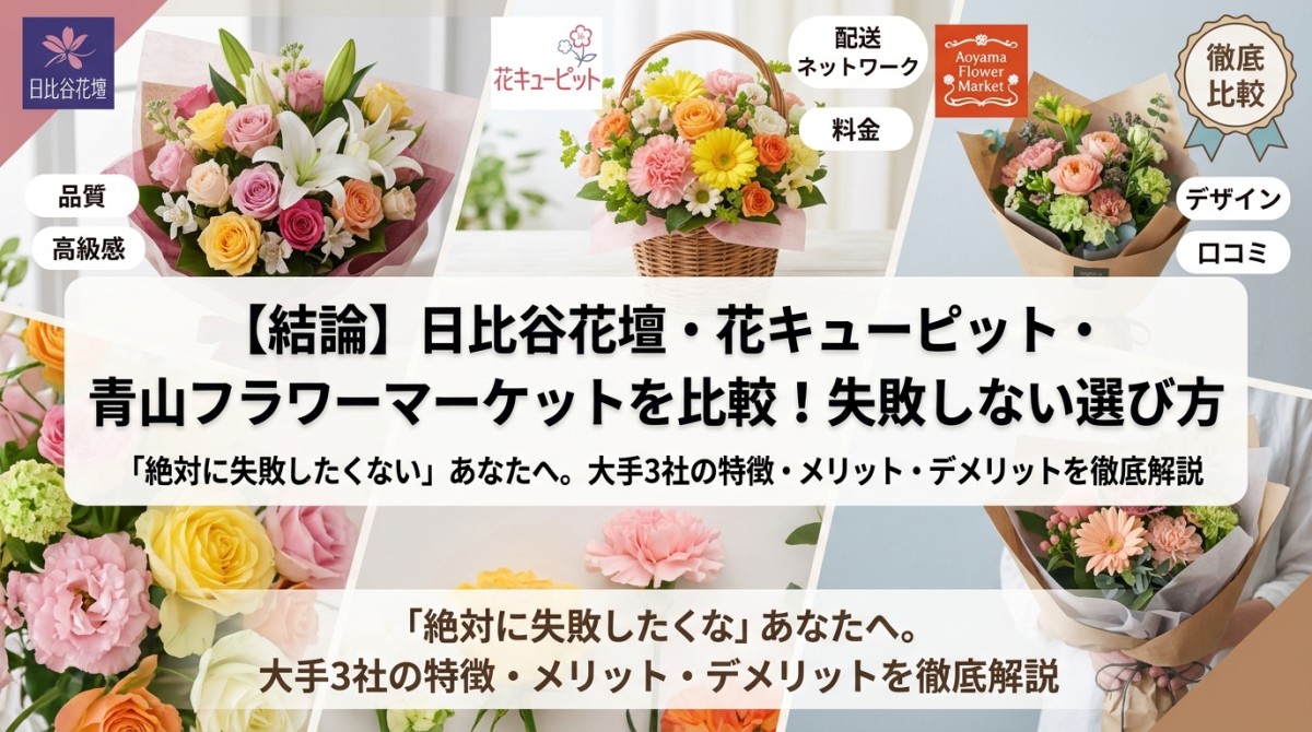 【結論】日比谷花壇・花キューピット・青山フラワーマーケットを比較！失敗しない選び方